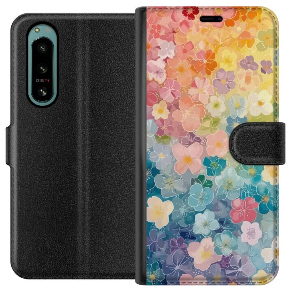 Sony Xperia 5 IV Sort Lommebokdeksel Miniatyrblommor v:2550534