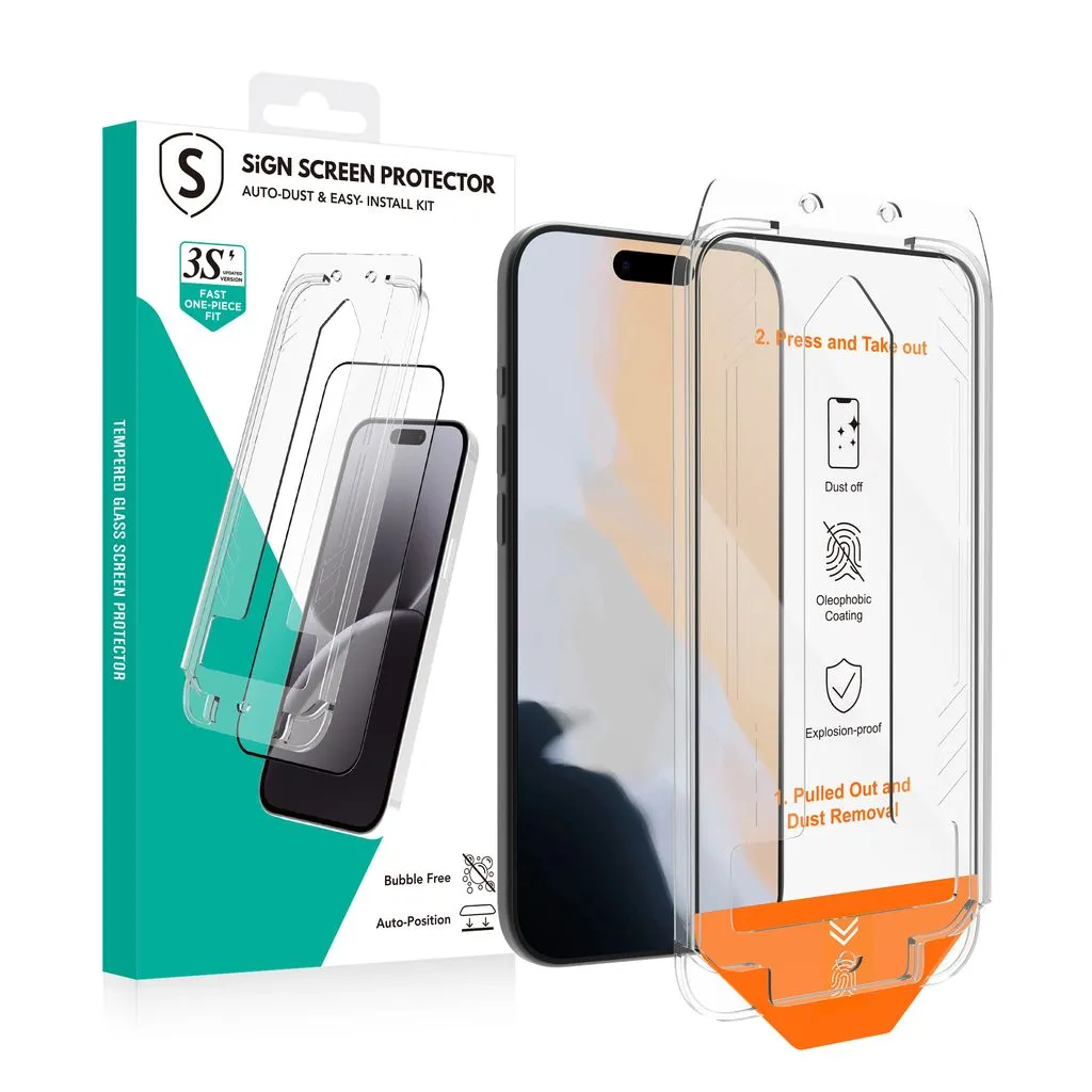 SiGN Skjermbeskytter iPhone 18 Pro – EZ Apply med støvfri applikator, 2-paking v:3642831