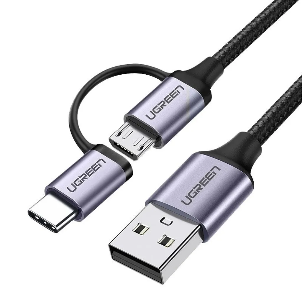 Ugreen 2-i-1 USB til mikro-USB / USB-C-kabel 2,4A, 1m – Svart v:9464726