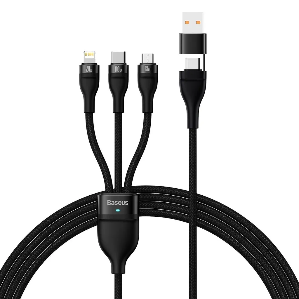 Baseus Flash Series II USB-C / USB A kabel – USB-C / Lightning / micro USB – 100W – 1,2 m – svart v:2837984