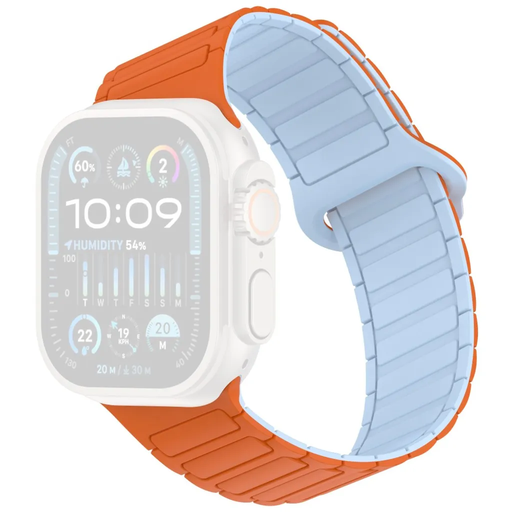Apple Watch 42/41/40/38mm Silikon magnetisk løkke klokkerem – Oransje/Blå v:9049402 Apple Watch 42/41/40/38mm Silikon magnetisk løkke klokkerem – Oransje/Blå v:9049402