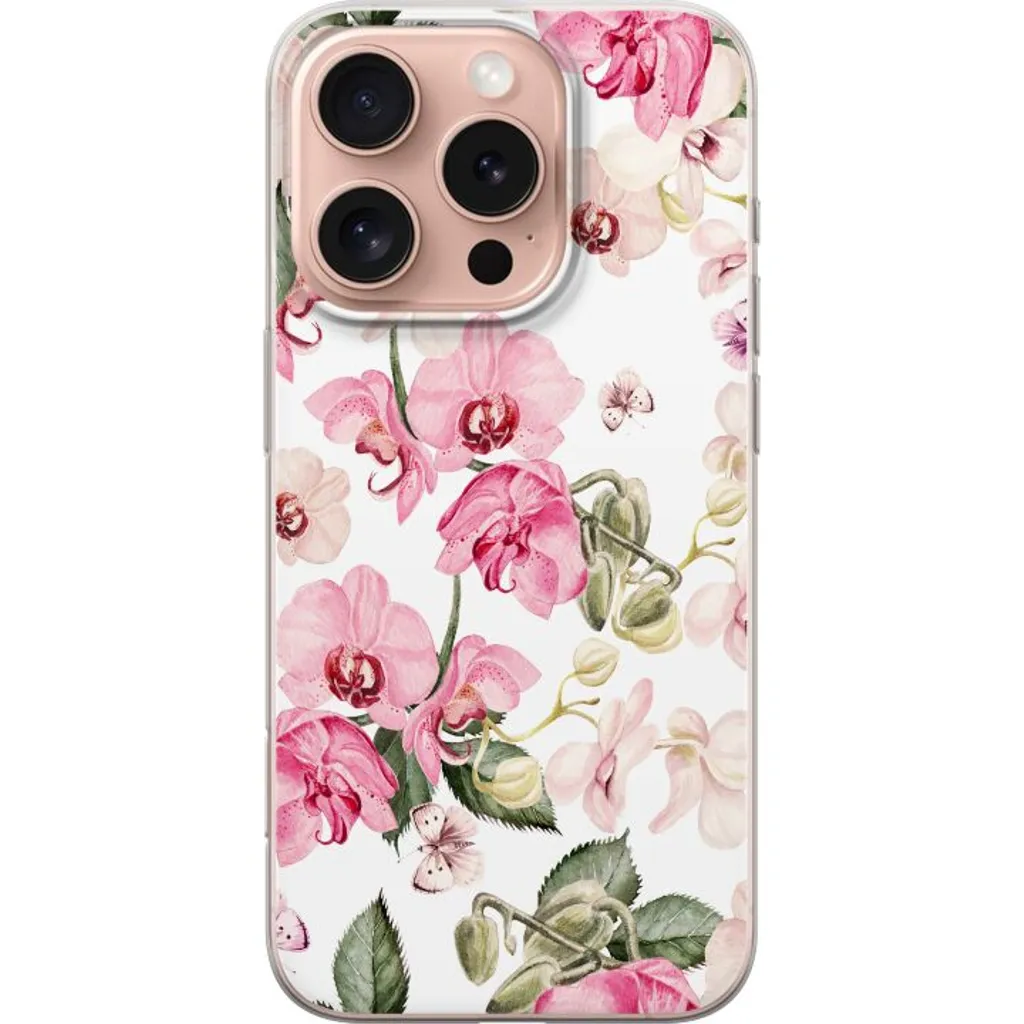 Apple iPhone 16 Pro Gjennomsiktig Telefondeksel Rosa blommor v:4392492