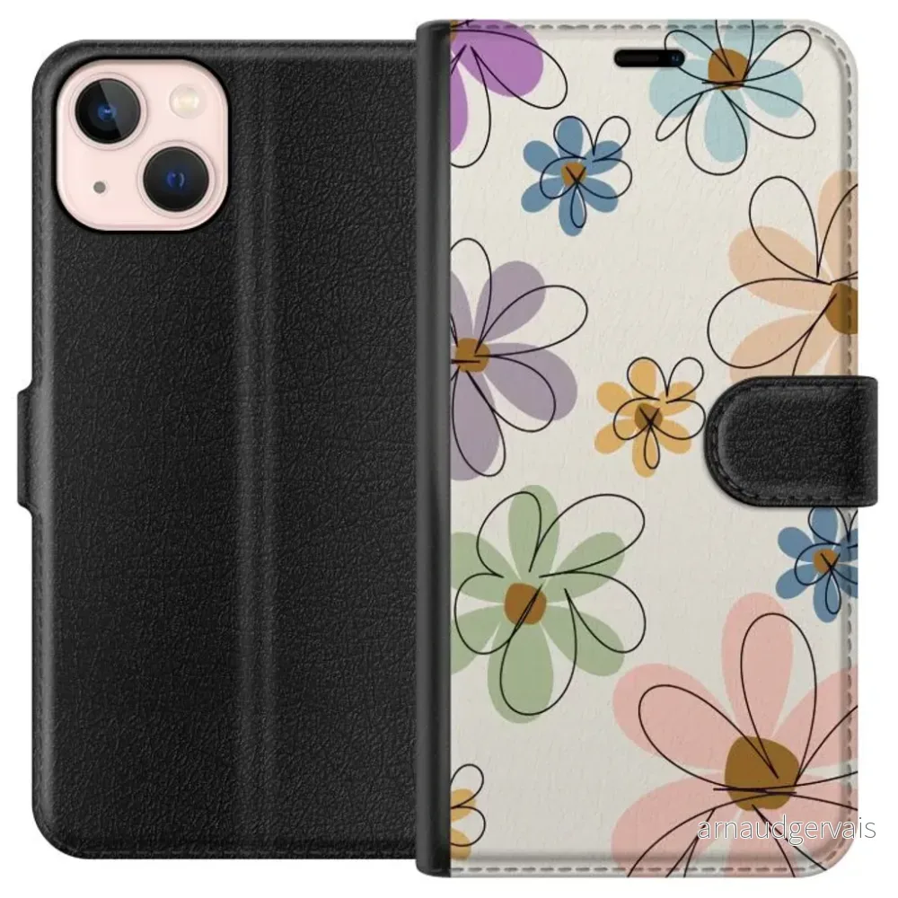 Apple iPhone 13 mini Sort Lommebokdeksel Tecknade Blommor v:4079967