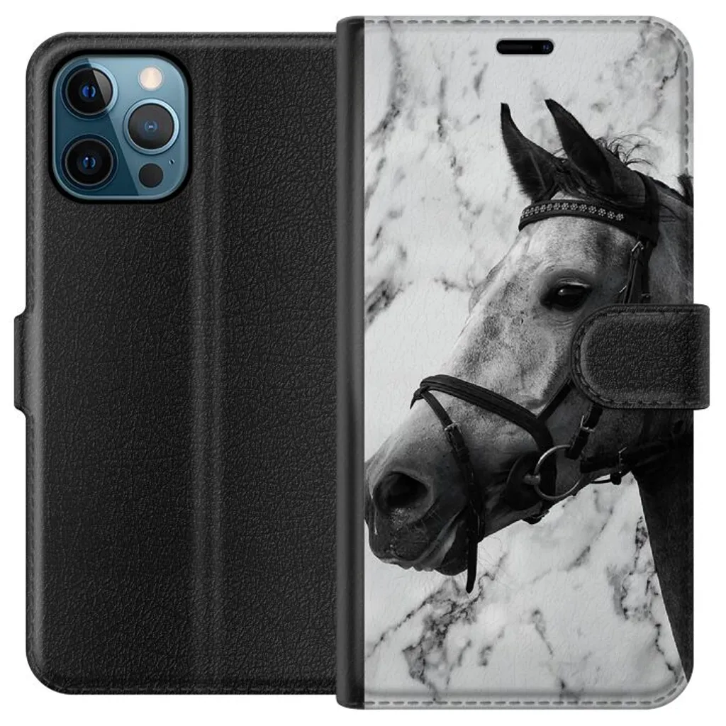 Apple iPhone 12 Pro Max Sort Lommebokdeksel Marmor med häst v:6348036