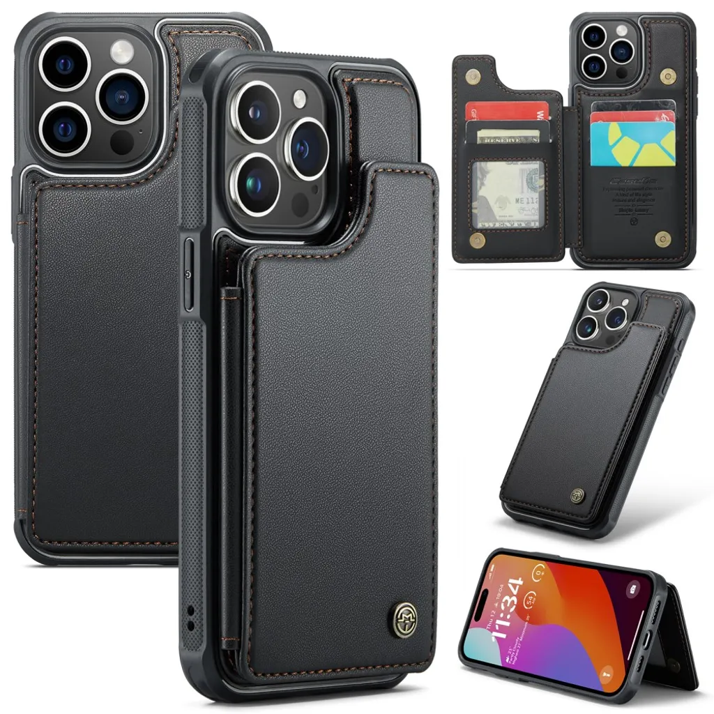 CASEME iPhone 16 Pro Max Lommebokdeksel med RFID-kortholder – Svart v:2065356