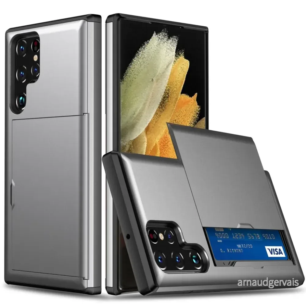 Samsung Galaxy S23 Ultra-deksel med skyvekortholder – Grå v:1792763