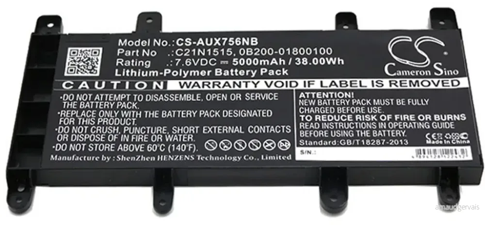 Batteri til Asus K756UX-T4340T, 7.6V, 5000 mAh v:1670169