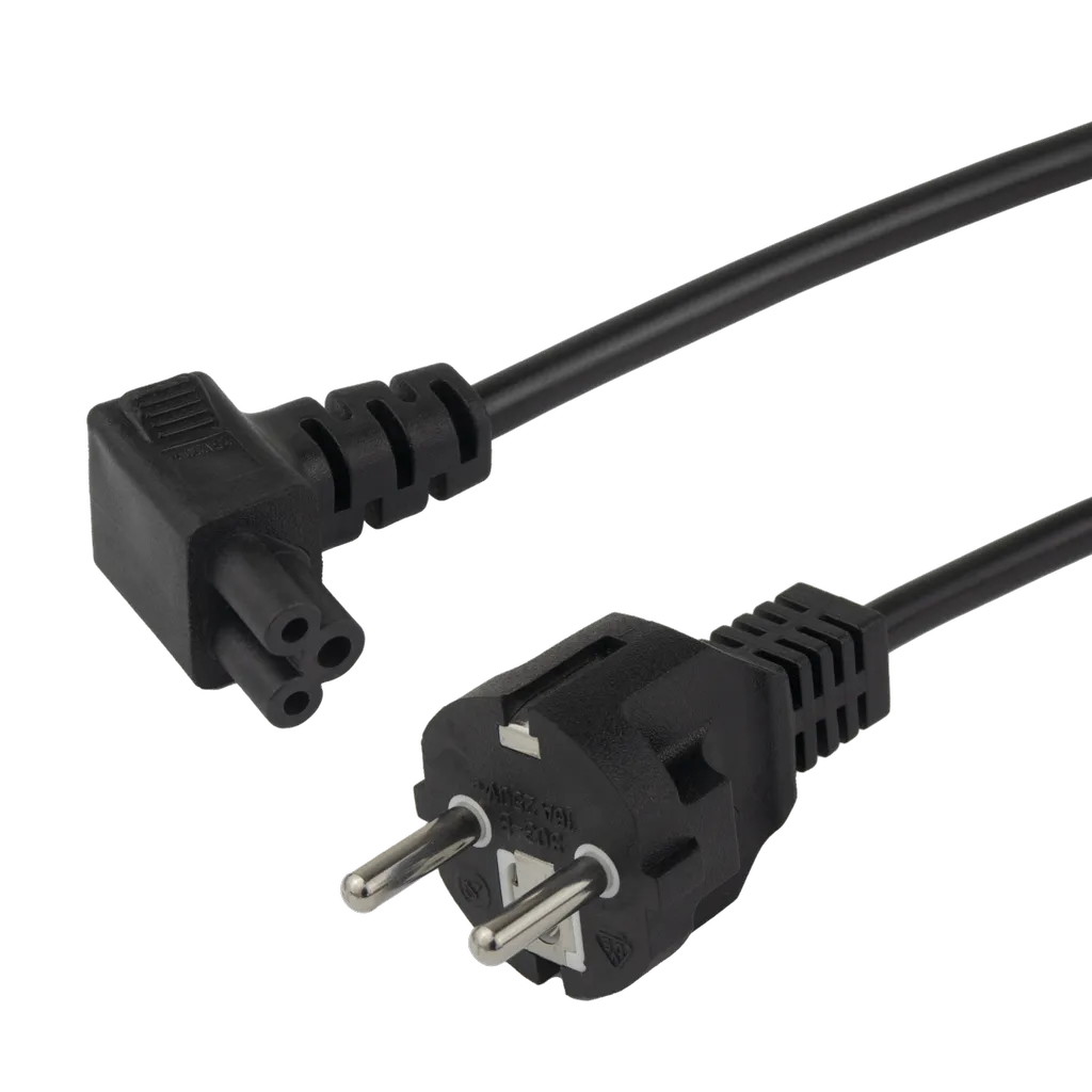 Deltaco apparatkabel – rett CEE 7/7 til nedovervinklet IEC C5, 0,5 m – svart v:6595463
