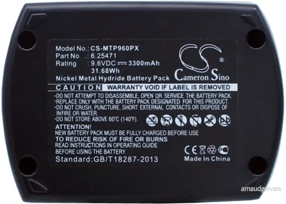 Batteri til 6.25471 for Metabo, 9.6V, 3300 mAh v:4751990