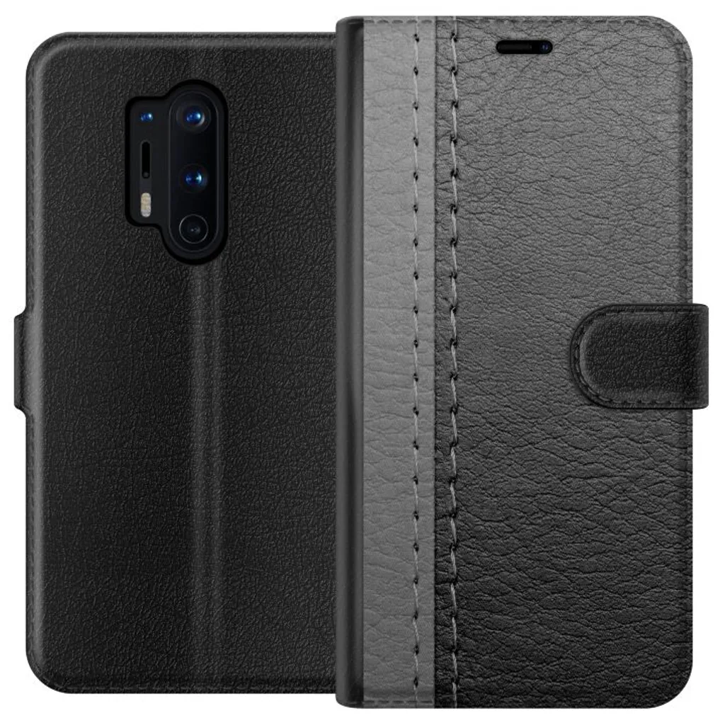 OnePlus 8 Pro Sort Lommebokdeksel Grått Fake Läder v:8409948