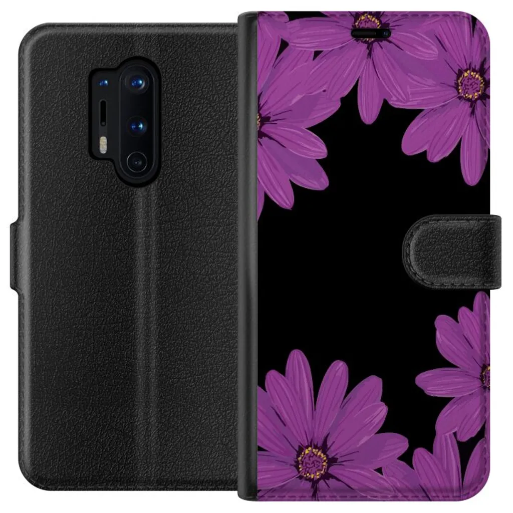 OnePlus 8 Pro Sort Lommebokdeksel Blomster v:7664272