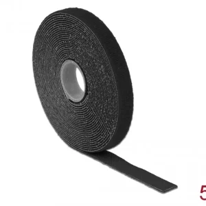 Delock borrelåsteip på rull for kabelhåndtering, 5m x 13mm – svart v:7815785
