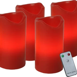 LED-KUBBELYS 4-PAKNING RØDE ADVENTLYS / 10 CM / FJERNKONTROLL OG TIMER v:3038918