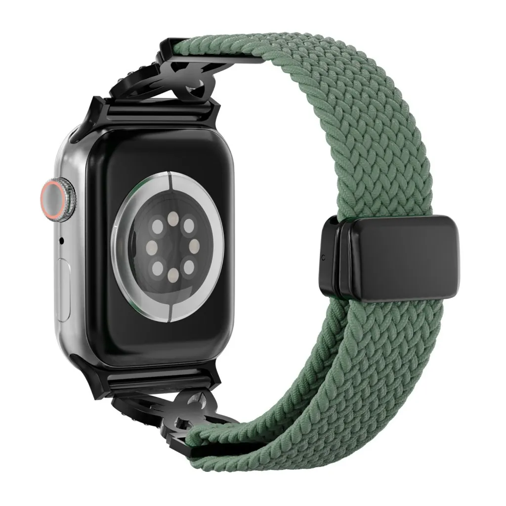 Apple Watch 49/46/44/42mm Flettet nylon klokkerem med rhinstener – Olivgrønn v:5321157
