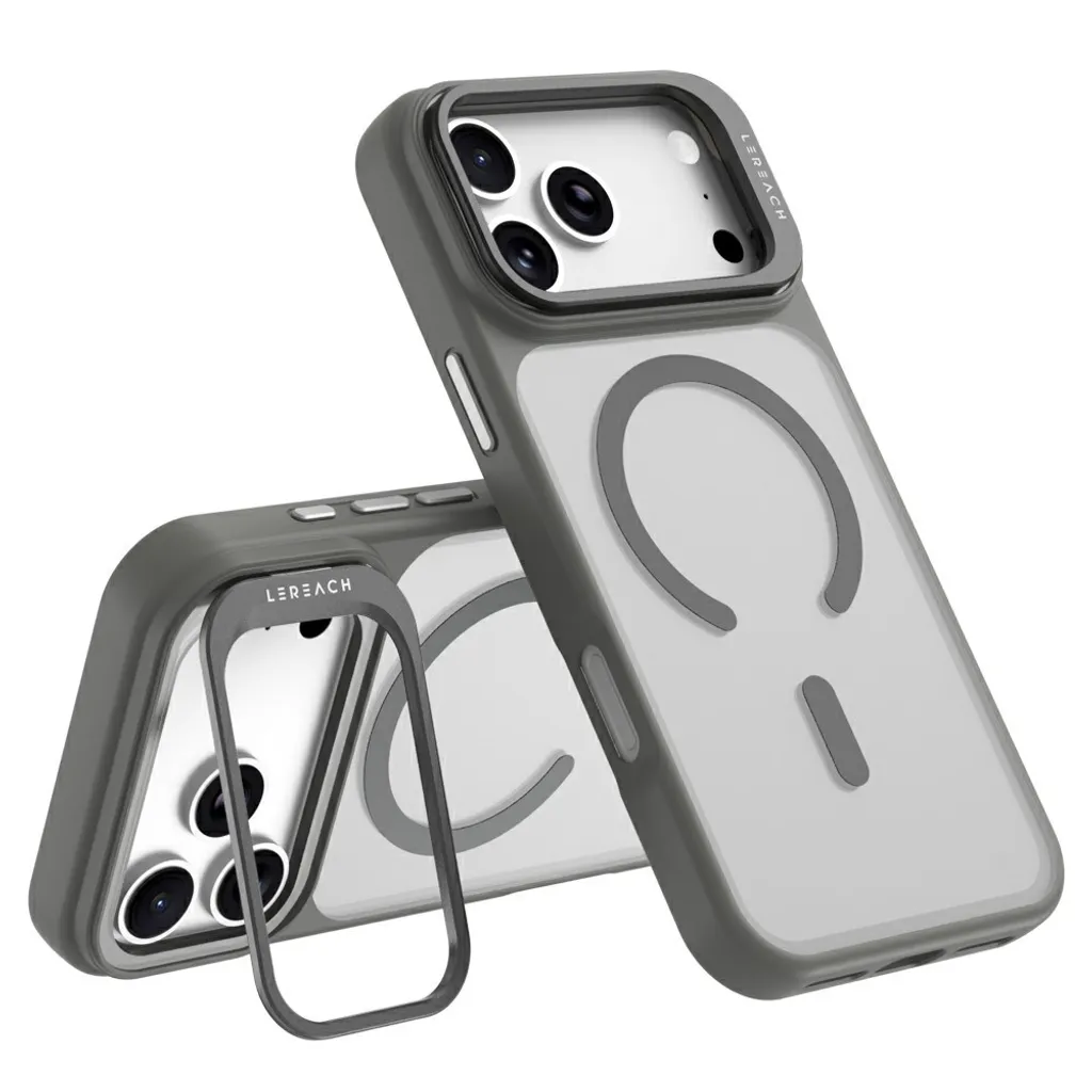LEREACH iPhone 18 Pro Max/17 Pro Max MagSafe Deksel med støtte – Grå v:5985335