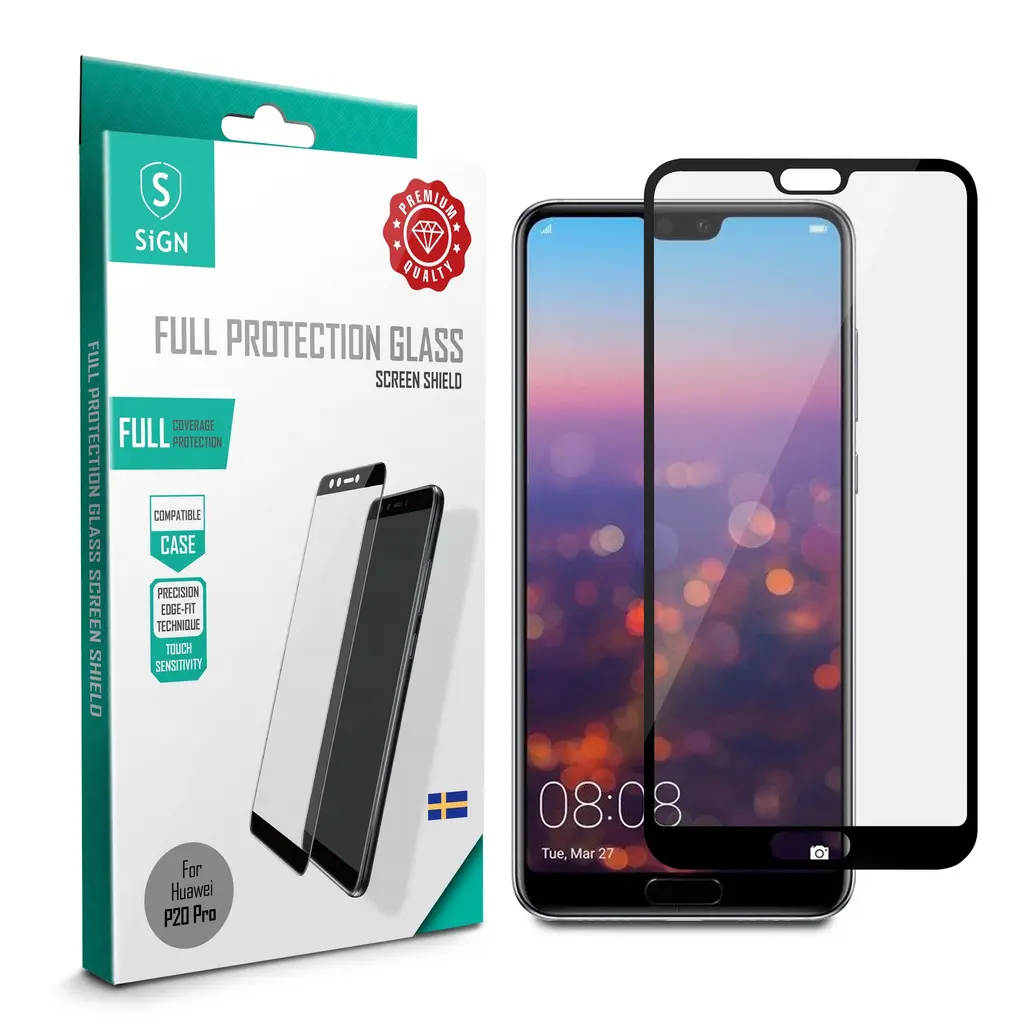 SiGN Heldekkende Skjermbeskyttelse i Herdet Glass for Huawei P20 Pro – Svart v:2860801