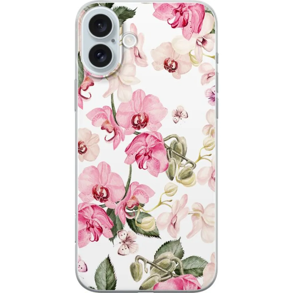 Apple iPhone 16 Plus Gjennomsiktig Telefondeksel Rosa blommor v:4841991