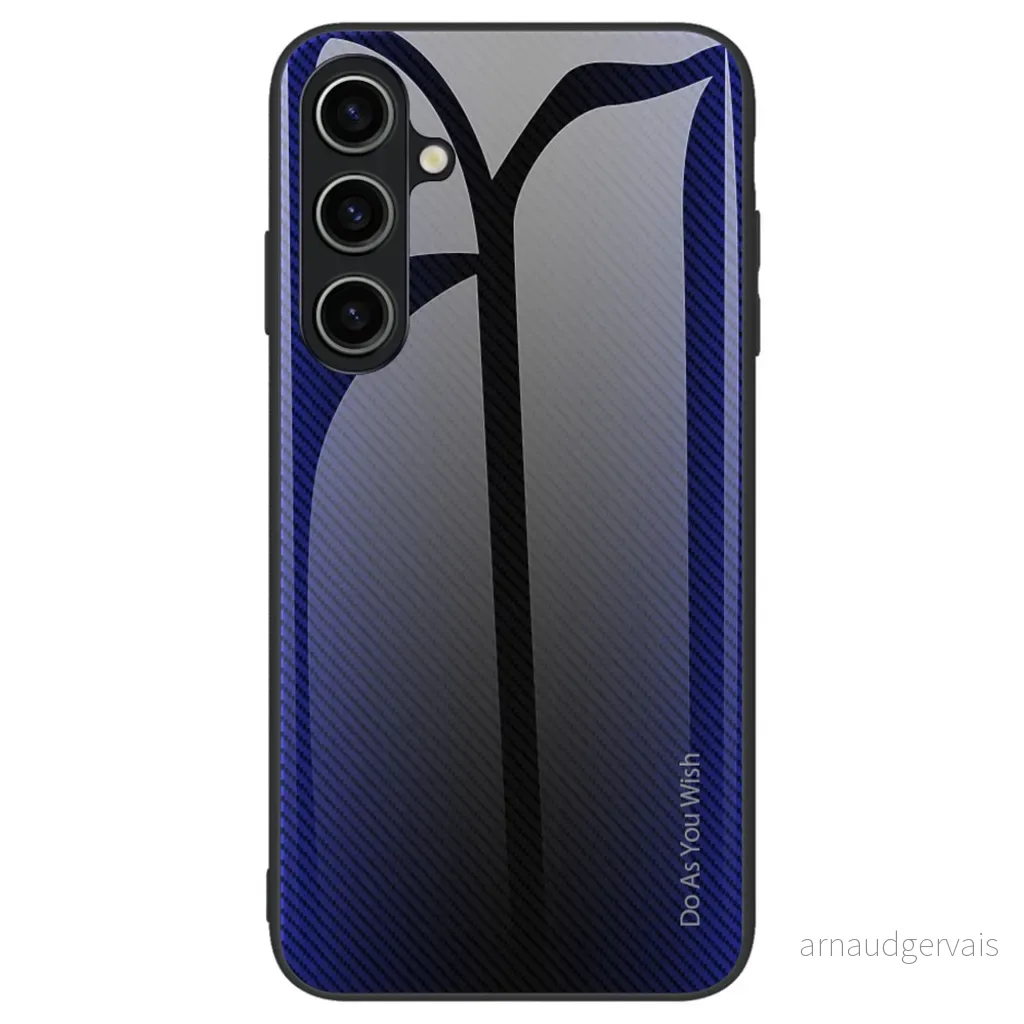 Samsung Galaxy A55 5G Karbonfiber Deksel med bakside i herdet glass – Mørkblå v:3676901