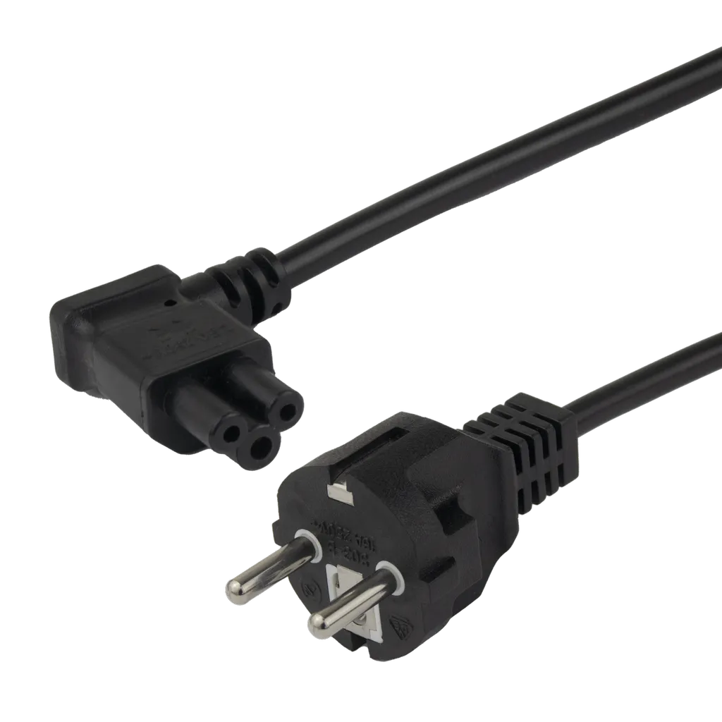 Deltaco apparatkabel – rett CEE 7/7 til venstrevinklet IEC C5, 5m – svart v:6615349