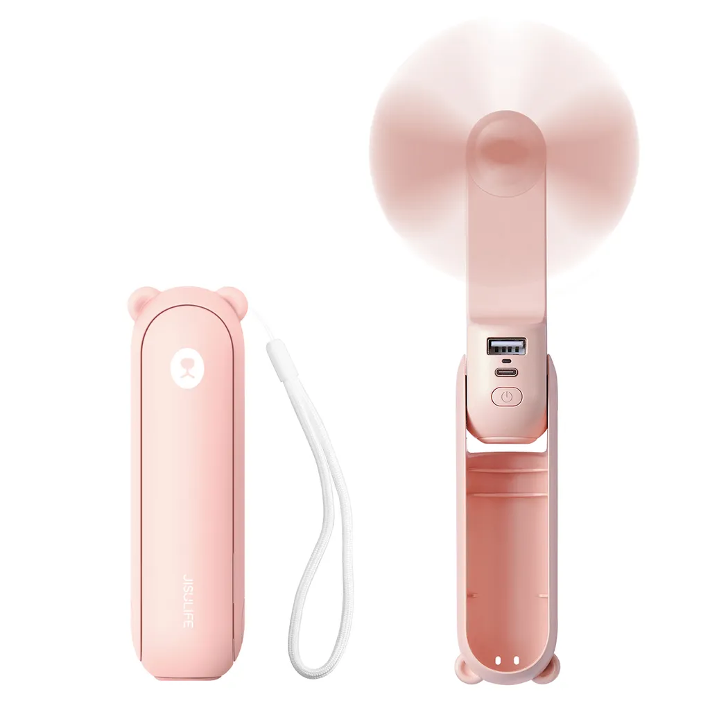Jisulife Life8 bærbar USB-vifte med powerbank 2000 mAh – rosa v:4732286