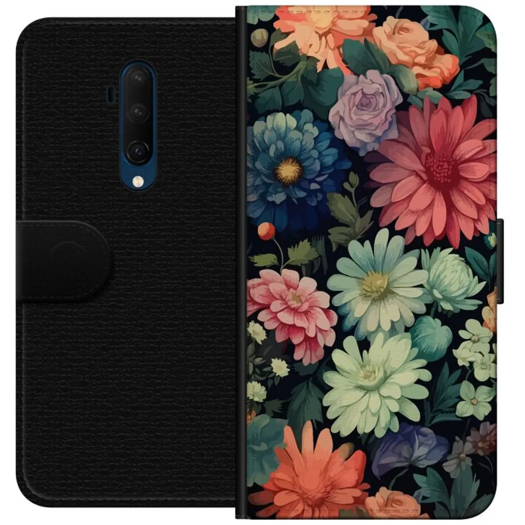 OnePlus 7T Pro Sort Lommebokdeksel Färglada blommor v:9150422
