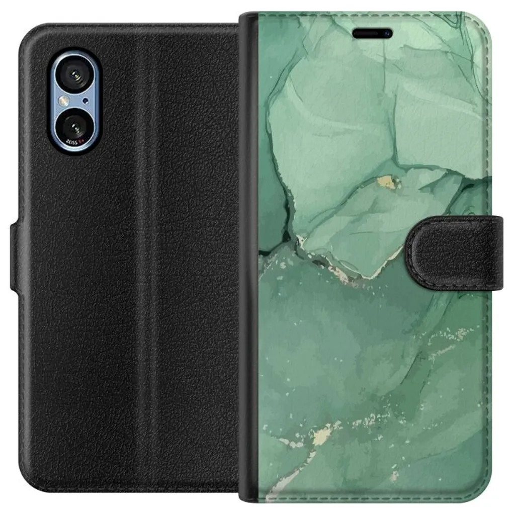 Sony Xperia 10 VI Sort Lommebokdeksel Grön Marmor v:7992060