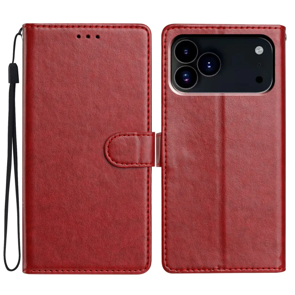 iPhone 18 Pro/17 Pro Lommeboketui med Stativ PU-skinn – Rød v:6396821