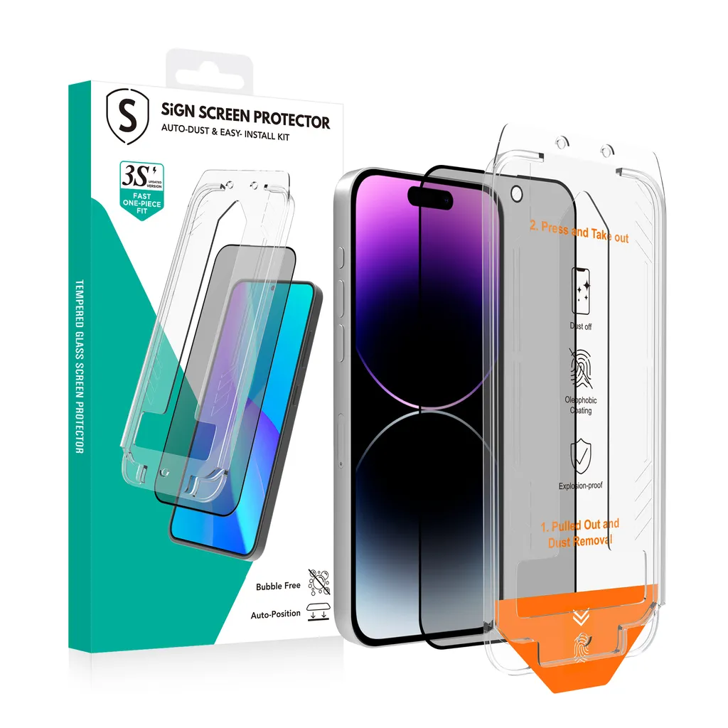 SiGN Skjermbeskytter iPhone 14 Pro – EZ Apply med støvfri applikator, 2-paking v:3137726