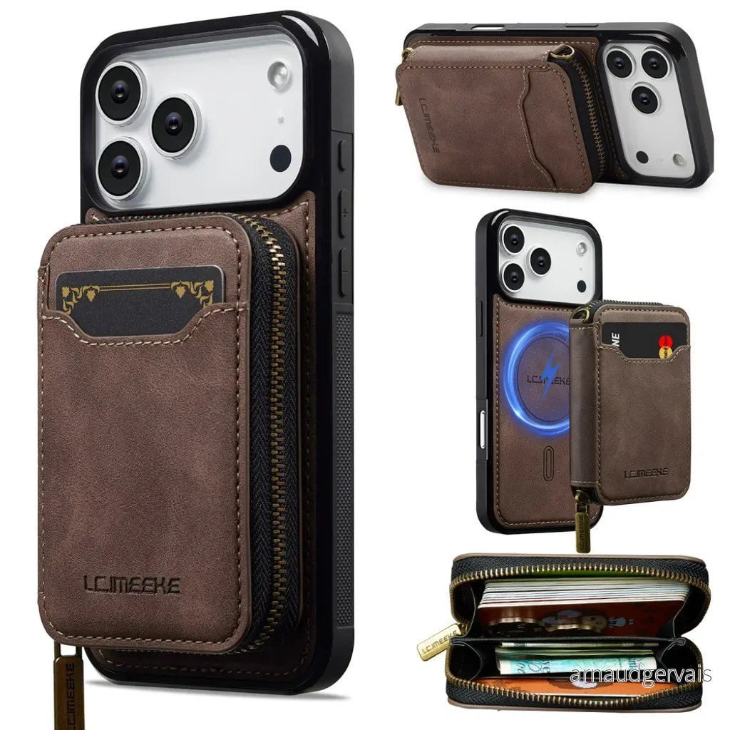 LC.IMEEKE iPhone 18 Pro Max/17 Pro Max MagSafe-deksel med lommebok – Brun v:4535999