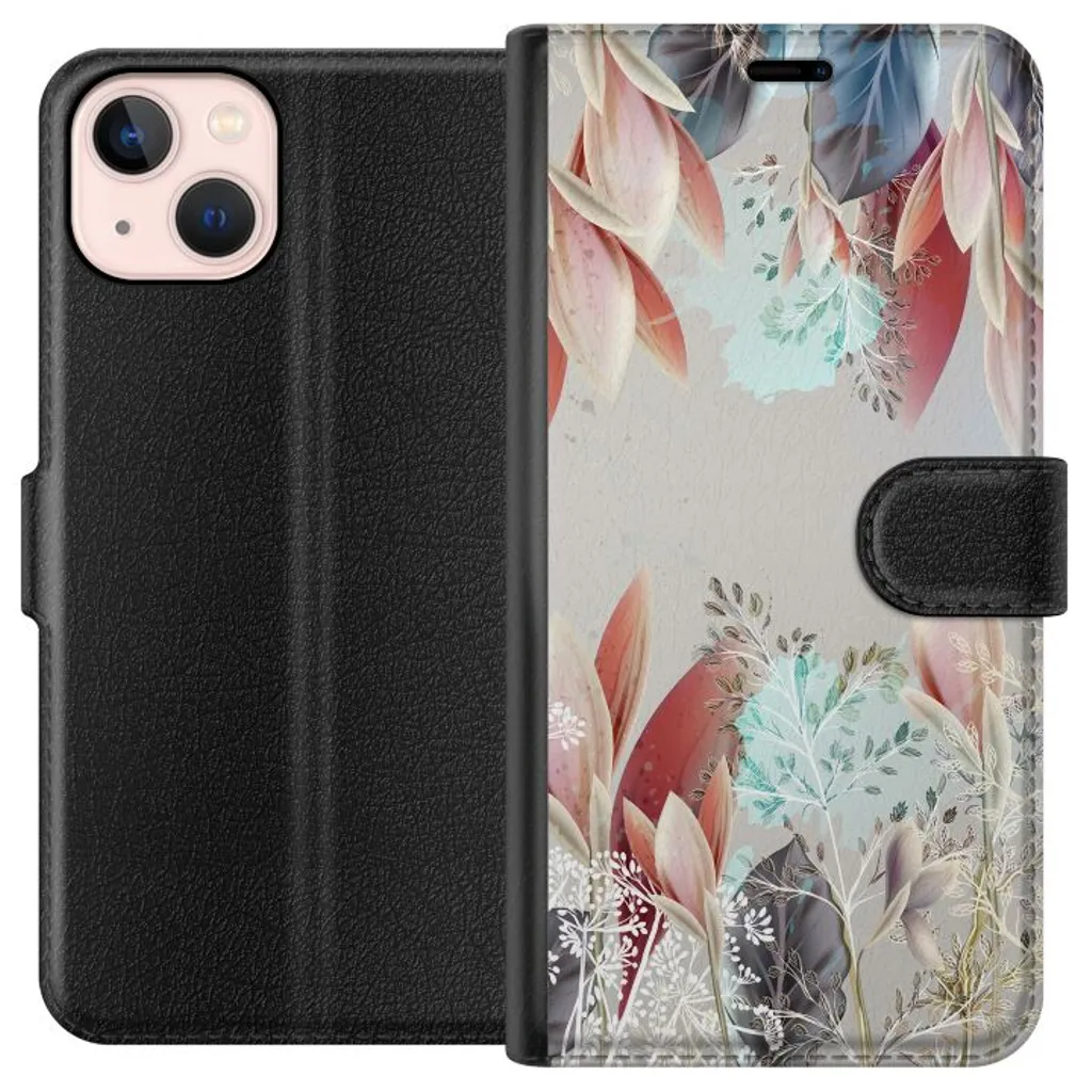 Apple iPhone 13 Sort Lommebokdeksel Blommor v:7140326