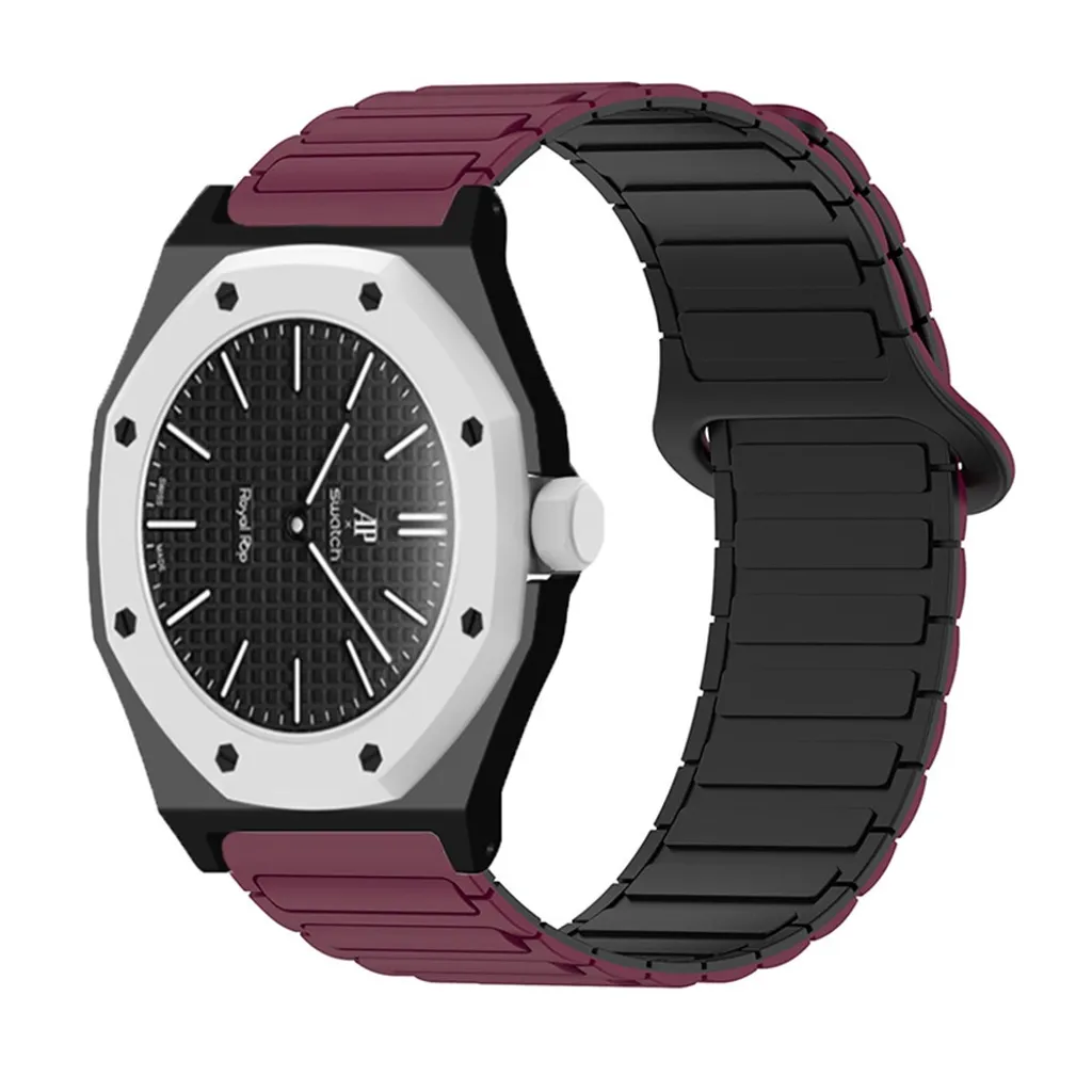 Swatch Royal Pop silikonklokkerem med deksel – burgunder/svart v:3680156
