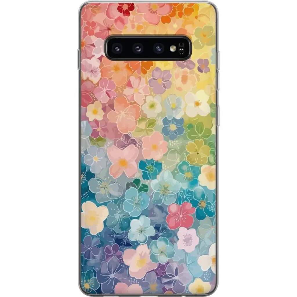 Samsung Galaxy S10 Gjennomsiktig Telefondeksel Miniatyrblommor v:1642848