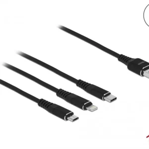 Delock 3-i-1 ladekabel USB-A til Lightning / Micro USB / USB-C, 1m – Svart v:9968277