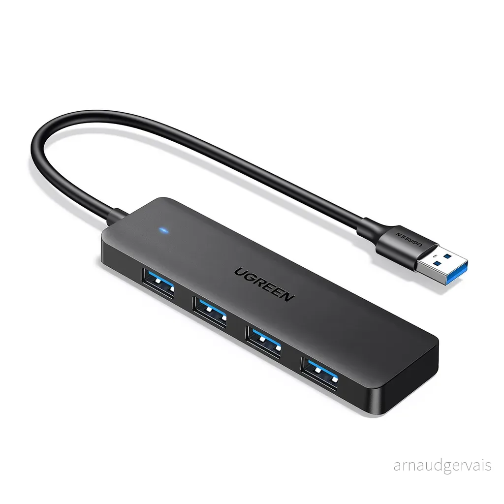 Ugreen USB-A Hub med 4x USB-A 3.0-porter, 15 cm – Svart v:7877166