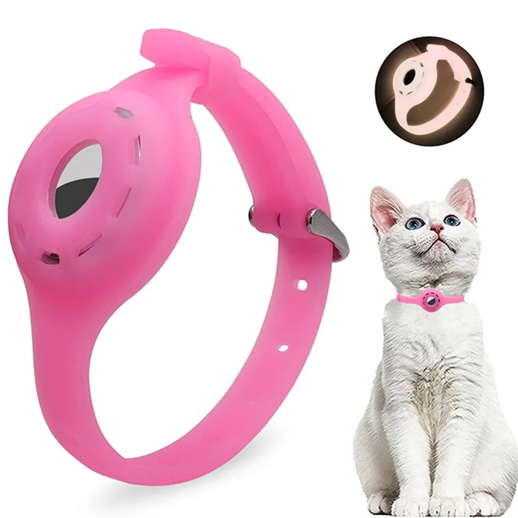Lysende kjæledyrhalsbånd med etui til AirTag, størrelse M – rosa v:2450805