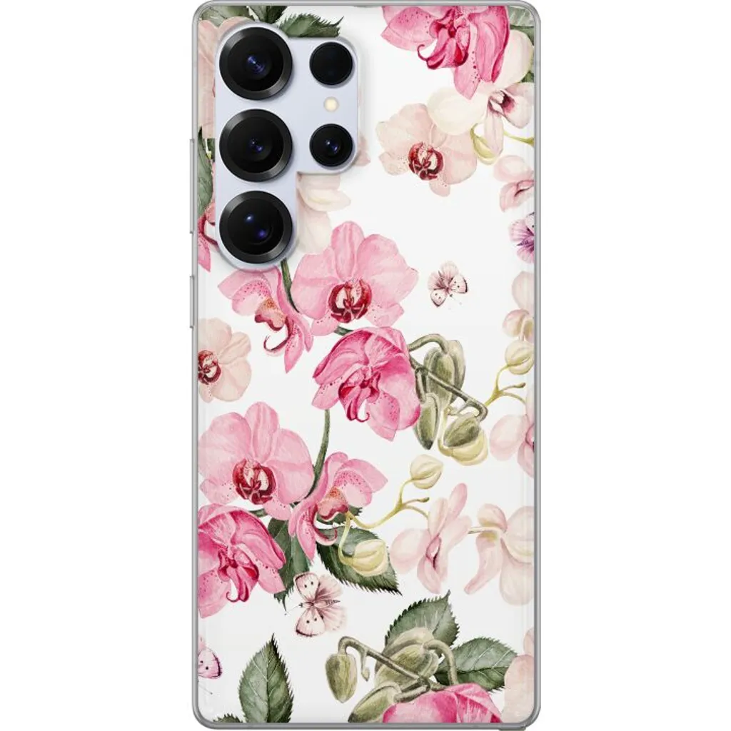 Samsung Galaxy S25 Ultra Gjennomsiktig Telefondeksel Rosa blommor v:2692553