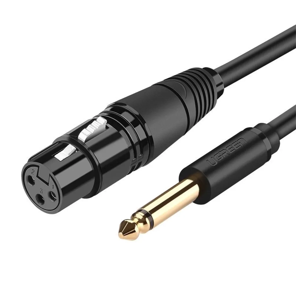 Ugreen XLR-lyd-/mikrofonkabel (hun) til 6,35 mm jack (hann), 2m – svart v:6259462 Ugreen XLR-lyd-/mikrofonkabel (hun) til 6,35 mm jack (hann), 2m – svart v:6259462