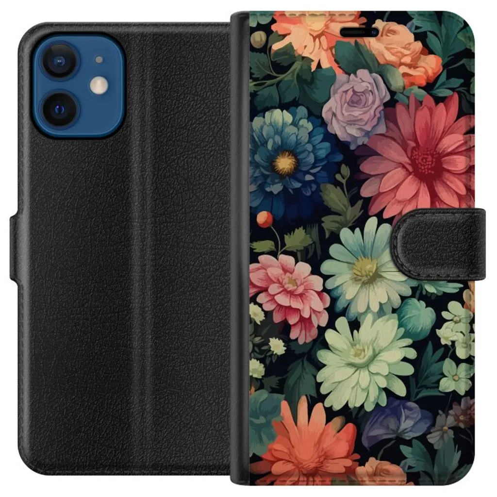 Apple iPhone 12 mini Sort Lommebokdeksel Färglada blommor v:7680544