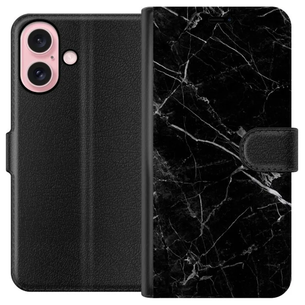 Apple iPhone 16 Sort Lommebokdeksel Svart marmor v:7327759