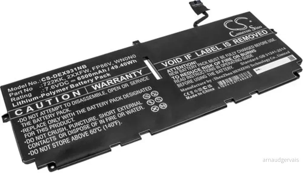 Batteri til Dell XPS 13 9300 9300-7233, 7,6V, 6500mAh v:1392449