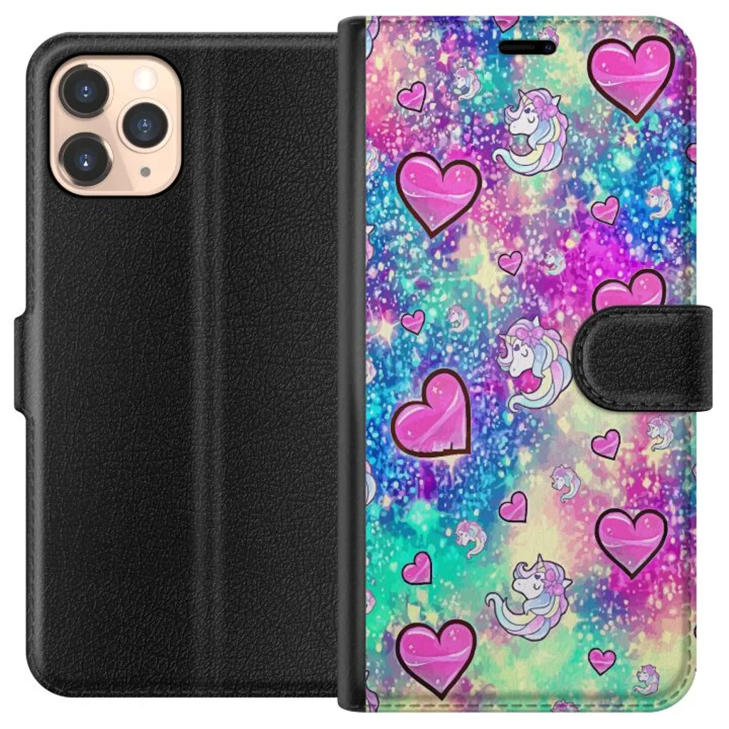 Apple iPhone 11 Pro Sort Lommebokdeksel Enhörning och hjärtan v:1263273