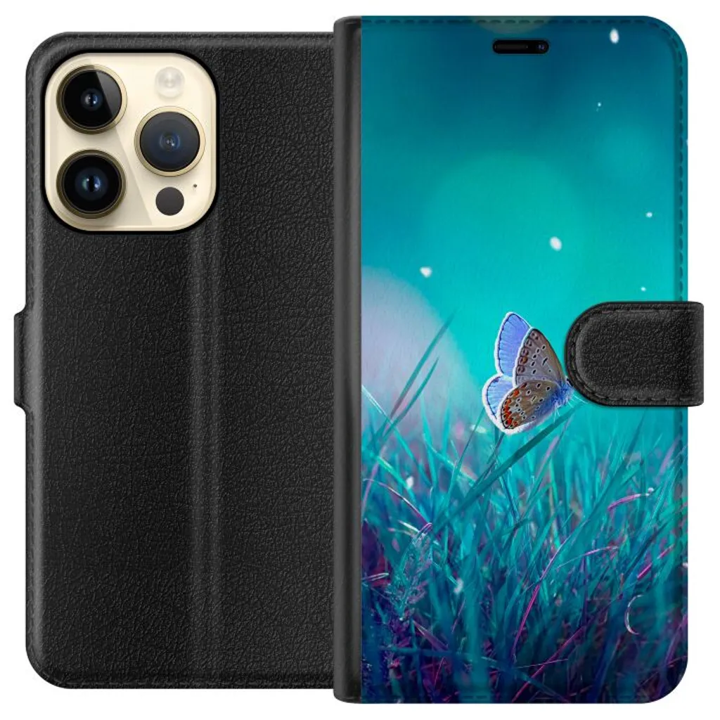 Apple iPhone 14 Pro Sort Lommebokdeksel Blå fjäril v:6067035