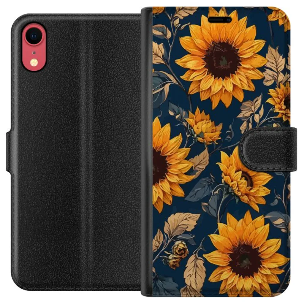 Apple iPhone XR Sort Lommebokdeksel Solrosor v:3882179