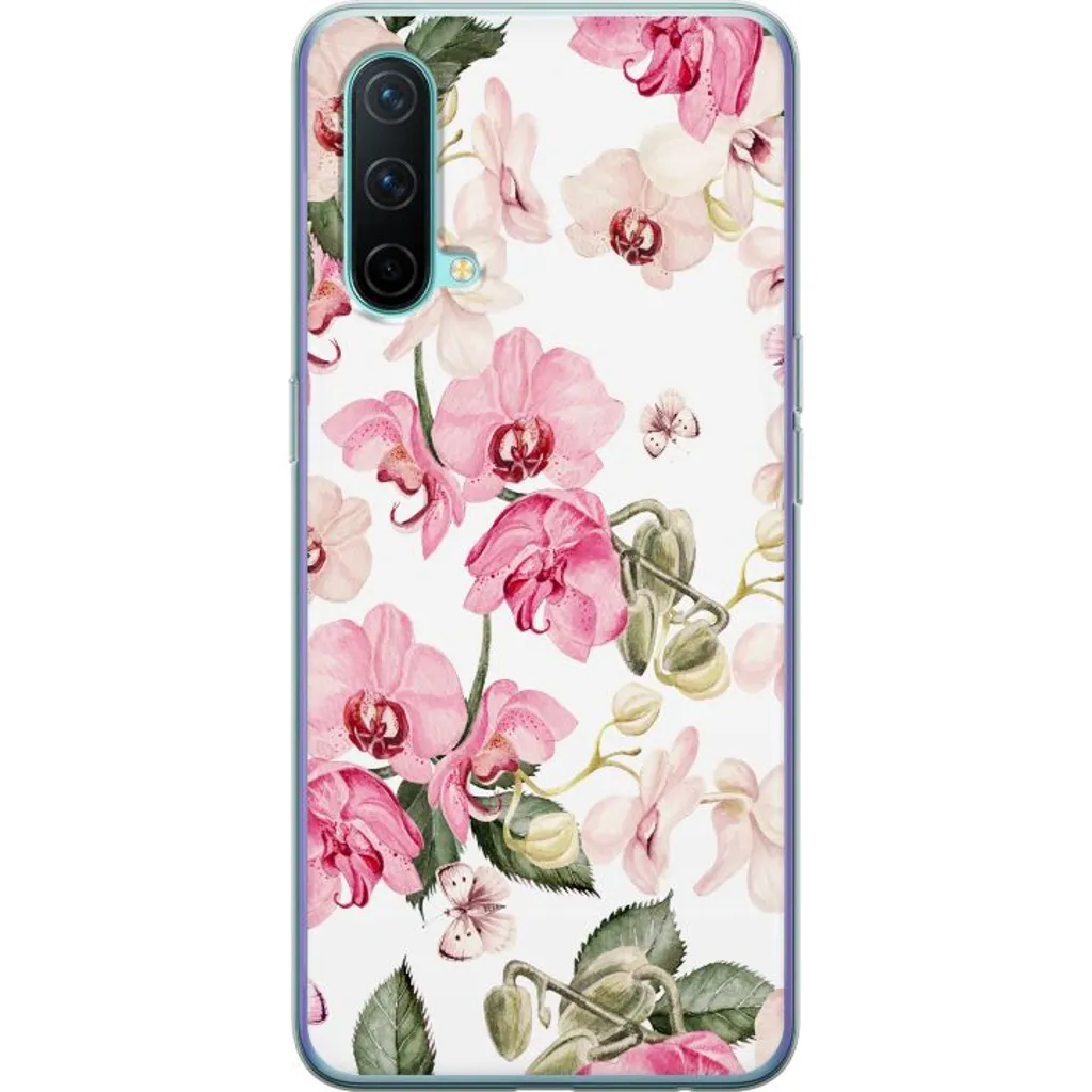 OnePlus Nord CE 5G Gjennomsiktig Telefondeksel Rosa blommor v:3762521