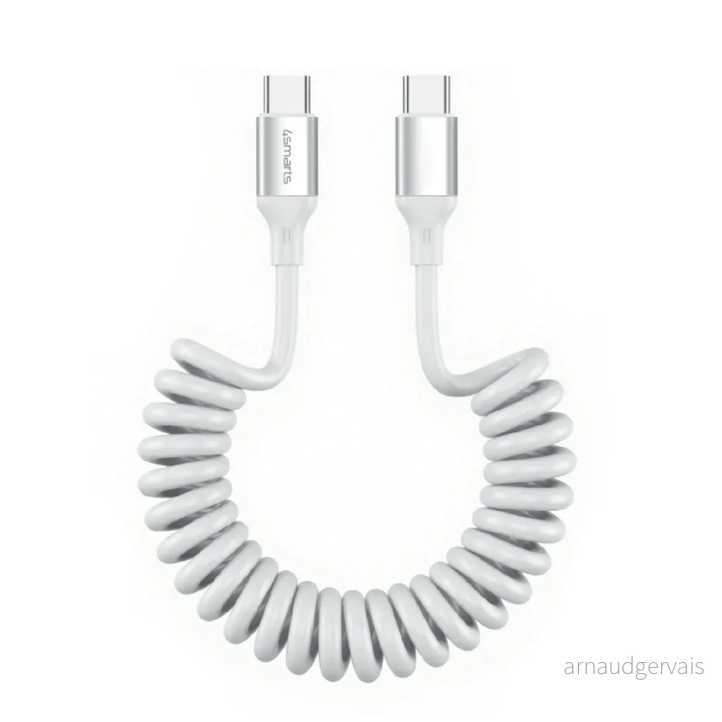 4Smarts USB-C-kabel, uttrekkbar spiralkabel, 100 W, 1,35 m – hvit v:1518778