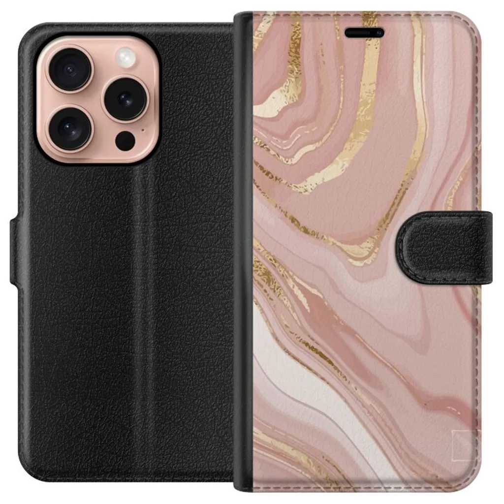 Apple iPhone 16 Pro Sort Lommebokdeksel Ljusrosa marmor v:1032573