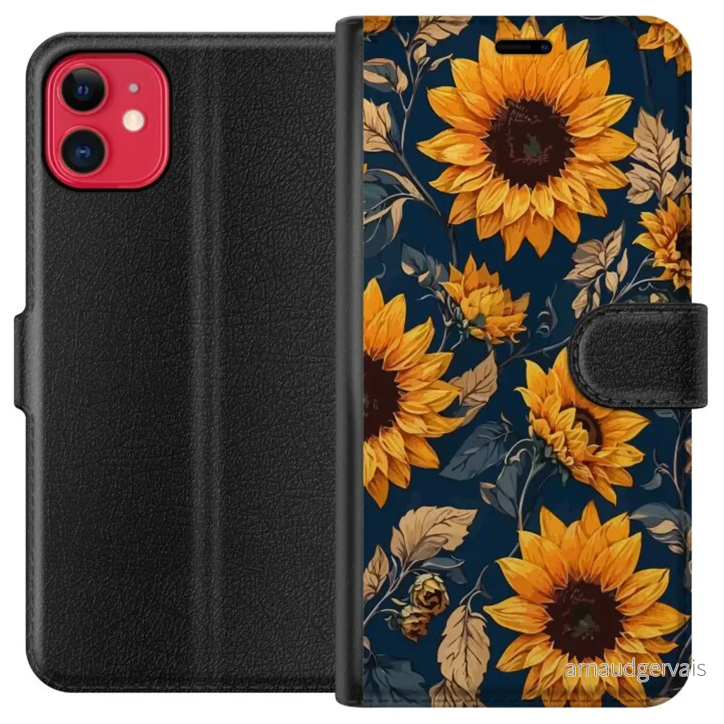 Apple iPhone 11 Sort Lommebokdeksel Solrosor v:8099235