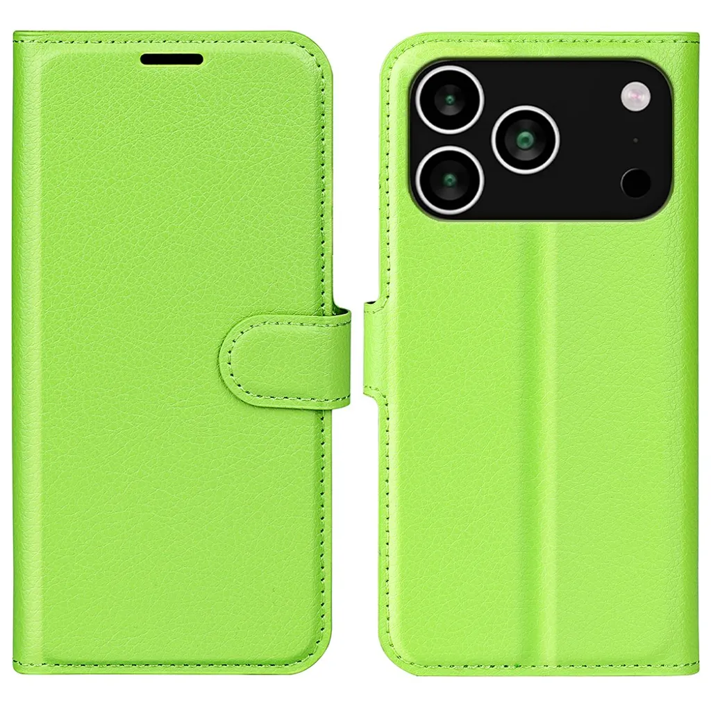 AMORUS iPhone 18 Pro Max/17 Pro Max Lommeboketui i litchi PU-skinn – Grønn v:7651009