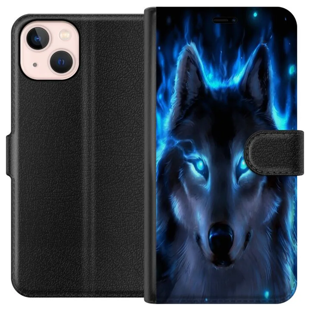 Apple iPhone 13 Sort Lommebokdeksel Blå Varg v:5072283