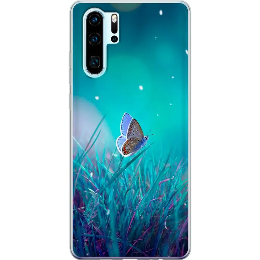 Huawei P30 Pro Gjennomsiktig Telefondeksel Blå fjäril v:4723861
